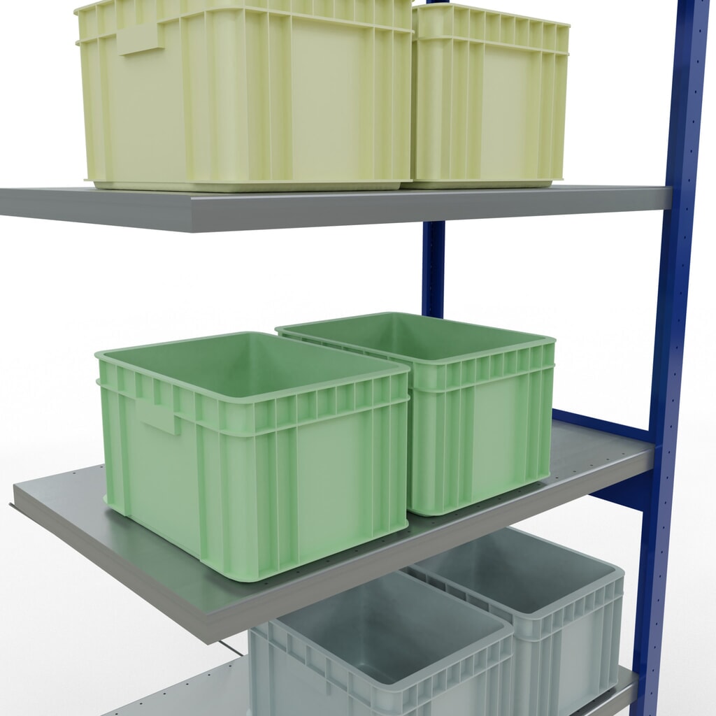 N° de l'image du produit 4 : Rayonnage à tablettes SCHULTE, montage par enfichage, travée auxiliaire, charge par tablette 330 kg, bleu gentiane/galvanisé, H x l x P 2 500 x 1000 x 600 mm
