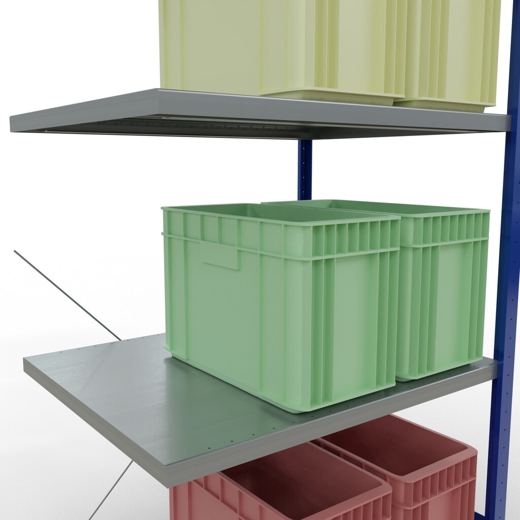 N° de l'image du produit 4 : Rayonnage à tablettes SCHULTE, montage par enfichage, travée auxiliaire, charge par tablette 330 kg, bleu gentiane/galvanisé, H x l x P 2000 x 1000 x 800 mm