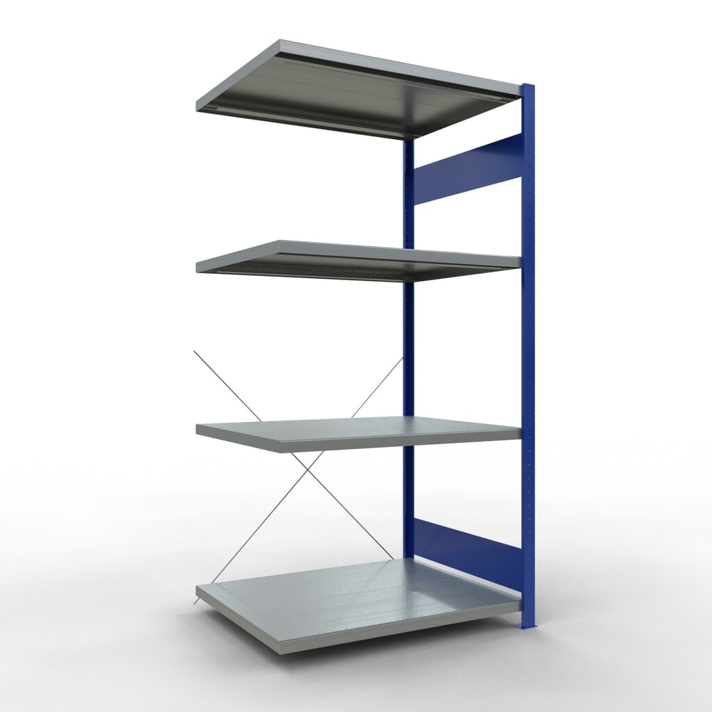 Rayonnage à tablettes SCHULTE, montage par enfichage, travée auxiliaire, charge par tablette 330 kg, bleu gentiane/galvanisé, H x l x P 2000 x 1000 x 800 mm Illustration du produit: Rayonnage à tablettes SCHULTE, montage par enfichage, travée auxiliaire, charge par tablette 330 kg, bleu gentiane/galvanisé, H x l x P 2000 x 1000 x 800 mm