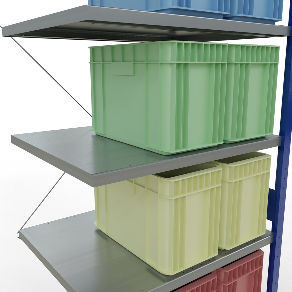 Rayonnage à tablettes SCHULTE, montage par enfichage, travée auxiliaire, charge par tablette 330 kg, bleu gentiane/galvanisé, H x l x P 3 000 x 1000 x 800 mm N° de l'image du produit 4 : Rayonnage à tablettes SCHULTE, montage par enfichage, travée auxiliaire, charge par tablette 330 kg, bleu gentiane/galvanisé, H x l x P 3 000 x 1000 x 800 mm