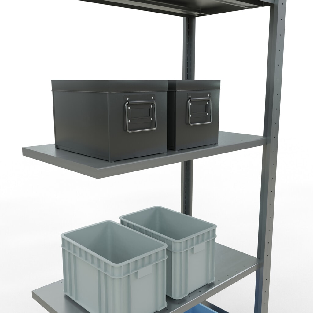 Rayonnage à tablettes SCHULTE, système à emboîter, travée auxiliaire, CT 150 kg, galvanisé, HxlxP 2 000 x 750 x 400 mm N° de l'image du produit 3 : Rayonnage à tablettes SCHULTE, système à emboîter, travée auxiliaire, CT 150 kg, galvanisé, HxlxP 2 000 x 750 x 400 mm