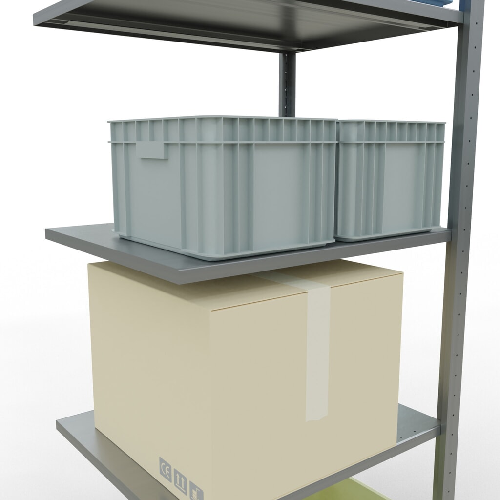 Rayonnage à tablettes SCHULTE, système à emboîter, travée auxiliaire, CT 150 kg, galvanisé, HxlxP 2 000 x 750 x 600 mm N° de l'image du produit 3 : Rayonnage à tablettes SCHULTE, système à emboîter, travée auxiliaire, CT 150 kg, galvanisé, HxlxP 2 000 x 750 x 600 mm