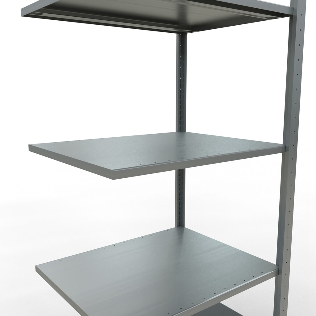 Rayonnage à tablettes SCHULTE, système à emboîter, travée auxiliaire, CT 150 kg, galvanisé, HxlxP 2 000 x 750 x 600 mm N° de l'image du produit 4 : Rayonnage à tablettes SCHULTE, système à emboîter, travée auxiliaire, CT 150 kg, galvanisé, HxlxP 2 000 x 750 x 600 mm