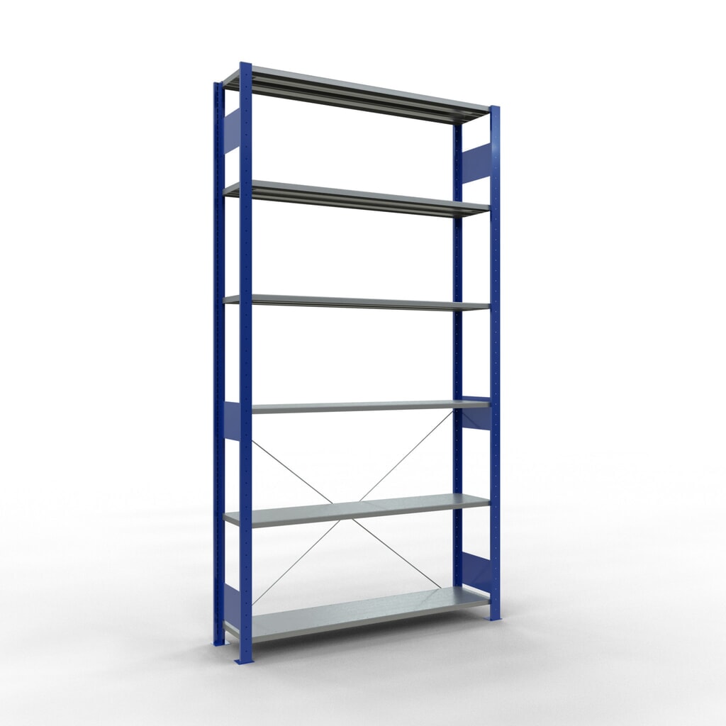 SCHULTE Rayonnage à tablettes, bleu gentiane / galvanisé, charge par tablette 150 kg, HxlxP 2 500 x 1 360 x 336 mm Illustration du produit: SCHULTE Rayonnage à tablettes, bleu gentiane / galvanisé, charge par tablette 150 kg, HxlxP 2 500 x 1 360 x 336 mm
