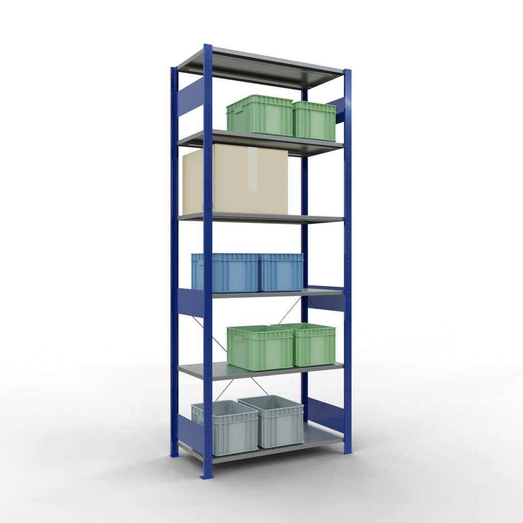 SCHULTE Rayonnage à tablettes, bleu gentiane / galvanisé, charge par tablette 150 kg, HxlxP 2 500 x 1 060 x 536 mm N° de l'image du produit 4 : SCHULTE Rayonnage à tablettes, bleu gentiane / galvanisé, charge par tablette 150 kg, HxlxP 2 500 x 1 060 x 536 mm