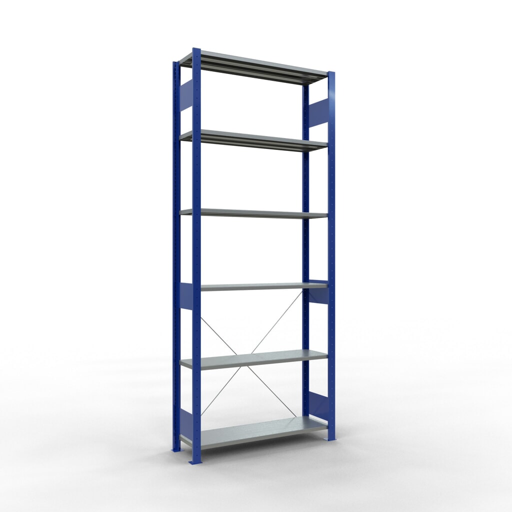 Illustration du produit: SCHULTE Rayonnage à tablettes, bleu gentiane / galvanisé, charge par tablette 150 kg, HxlxP 2 500 x 1 060 x 336 mm
