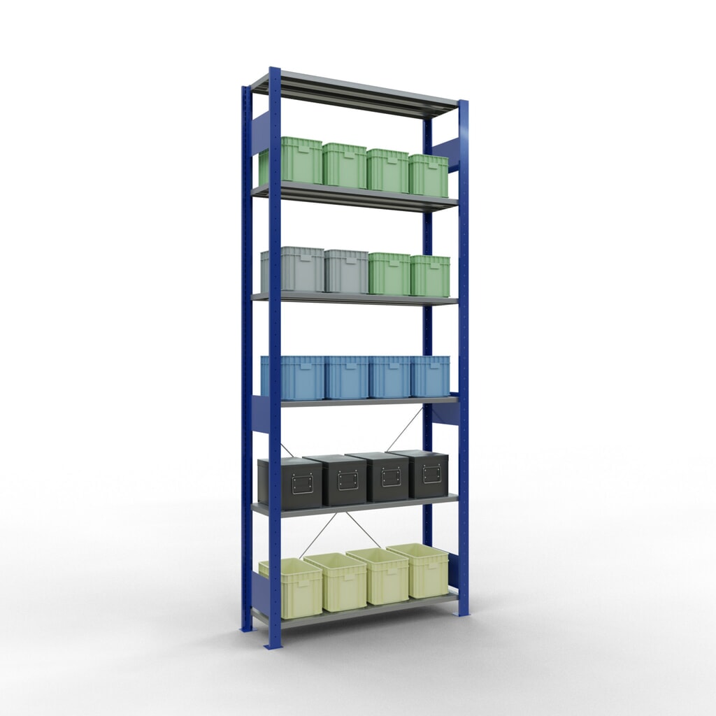 N° de l'image du produit 4 : SCHULTE Rayonnage à tablettes, bleu gentiane / galvanisé, charge par tablette 150 kg, HxlxP 2 500 x 1 060 x 336 mm
