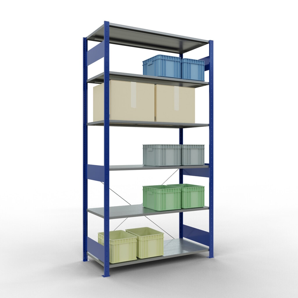 SCHULTE Rayonnage à tablettes, bleu gentiane / galvanisé, charge par tablette 150 kg, HxlxP 2 500 x 1 360 x 636 mm N° de l'image du produit 3 : SCHULTE Rayonnage à tablettes, bleu gentiane / galvanisé, charge par tablette 150 kg, HxlxP 2 500 x 1 360 x 636 mm