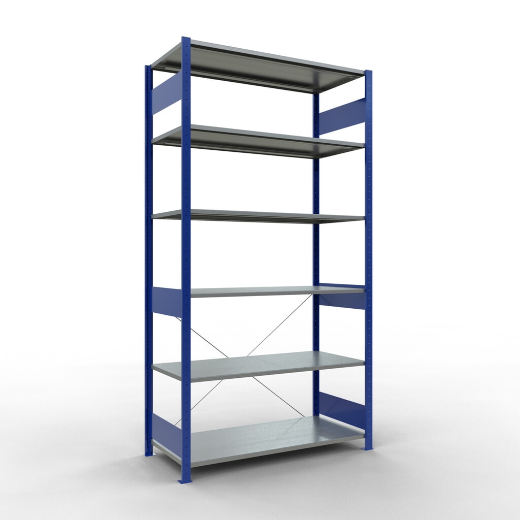 SCHULTE Rayonnage à tablettes, bleu gentiane / galvanisé, charge par tablette 150 kg, HxlxP 2 500 x 1 360 x 636 mm Illustration du produit: SCHULTE Rayonnage à tablettes, bleu gentiane / galvanisé, charge par tablette 150 kg, HxlxP 2 500 x 1 360 x 636 mm