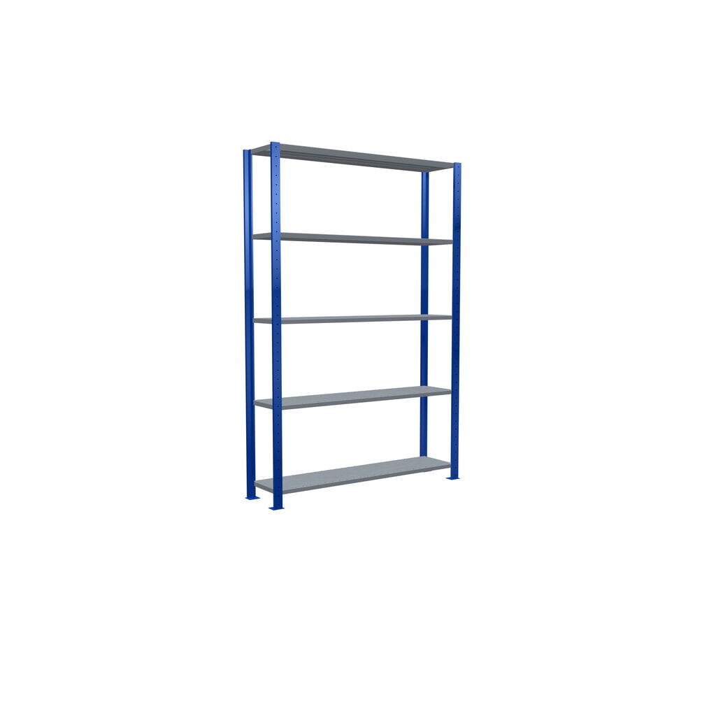 SCHULTE Rayonnage à tablettes, bleu gentiane / galvanisé, avec 5 tablettes en tôle d’acier, charge par tablette 150 kg, HxlxP 2 000 x 1 360 x 336 mm N° de l'image du produit 5 : SCHULTE Rayonnage à tablettes, bleu gentiane / galvanisé, avec 5 tablettes en tôle d’acier, charge par tablette 150 kg, HxlxP 2 000 x 1 360 x 336 mm