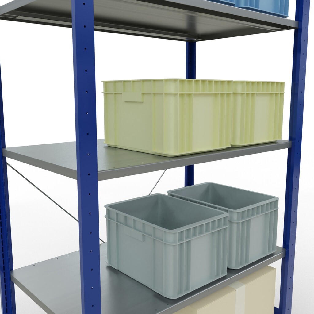 N° de l'image du produit 3 : SCHULTE Rayonnage à tablettes, bleu gentiane / galvanisé, avec 5 tablettes en tôle d’acier, charge par tablette 150 kg, HxlxP 2 000 x 1 060 x 636 mm
