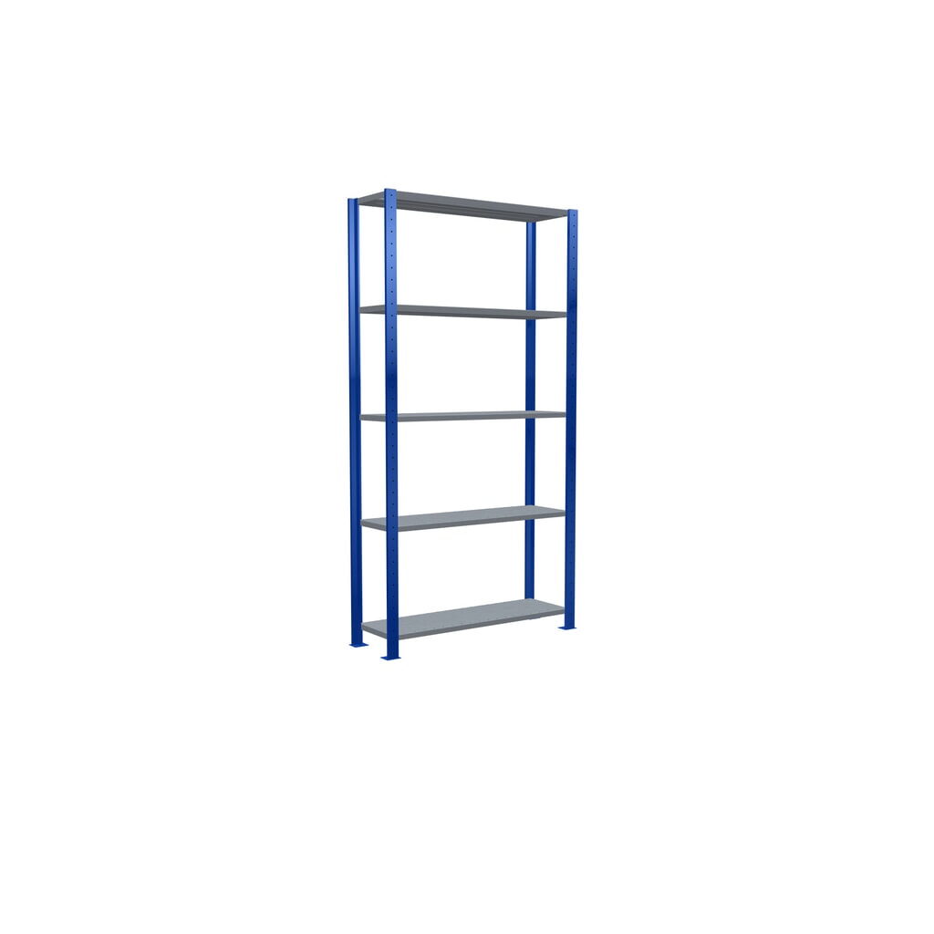 SCHULTE Rayonnage à tablettes, bleu gentiane / galvanisé, avec 5 tablettes en tôle d’acier, charge par tablette 150 kg, HxlxP 2 000 x 1 060 x 336 mm N° de l'image du produit 5 : SCHULTE Rayonnage à tablettes, bleu gentiane / galvanisé, avec 5 tablettes en tôle d’acier, charge par tablette 150 kg, HxlxP 2 000 x 1 060 x 336 mm