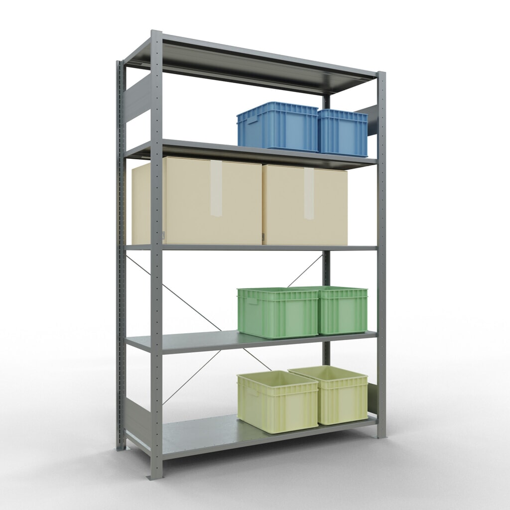 N° de l'image du produit 3 : SCHULTE Rayonnage à tablettes galvanisé avec 5 tablettes en tôle d’acier, charge par tablette 150 kg, HxlxP 2 000 x 1 360 x 536 mm