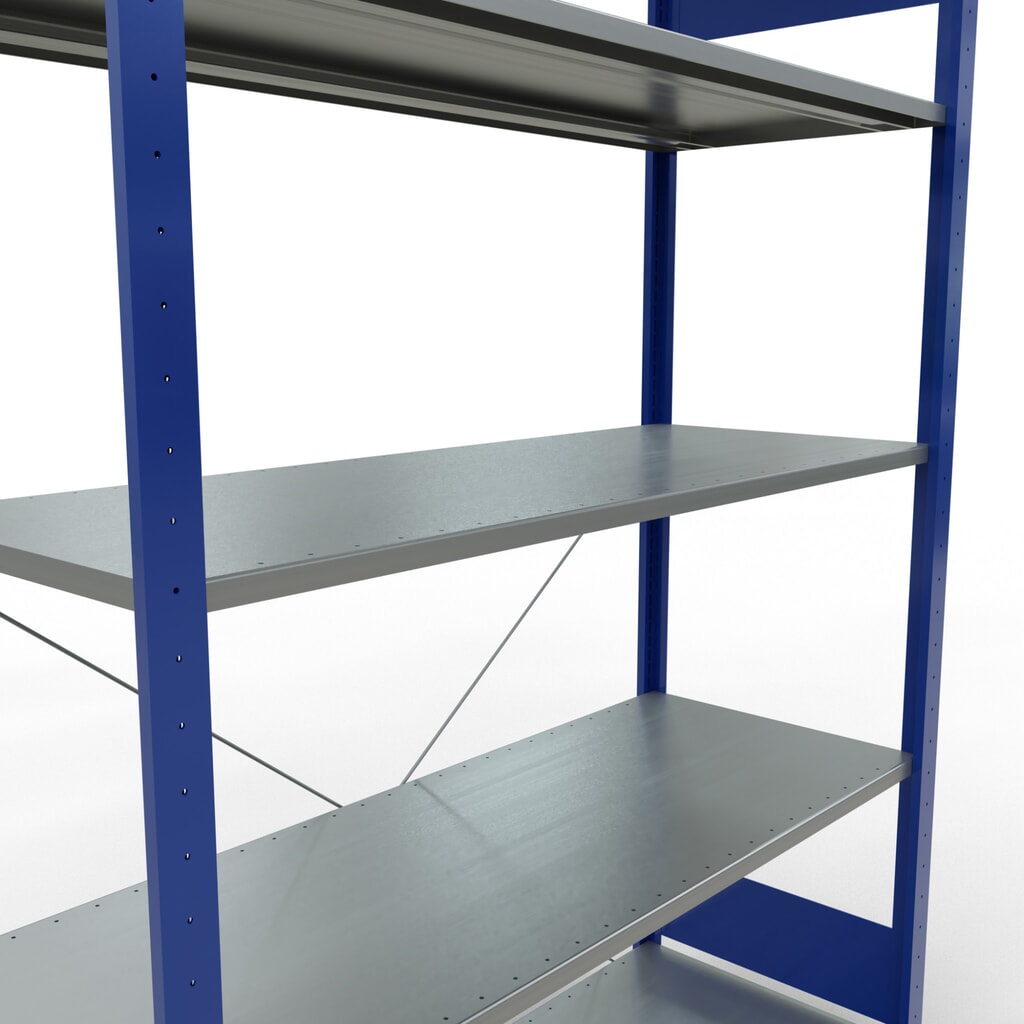 SCHULTE Rayonnage à tablettes, bleu gentiane / galvanisé, avec 5 tablettes en tôle d’acier, charge par tablette 150 kg, HxlxP 2 000 x 1 360 x 536 mm N° de l'image du produit 5 : SCHULTE Rayonnage à tablettes, bleu gentiane / galvanisé, avec 5 tablettes en tôle d’acier, charge par tablette 150 kg, HxlxP 2 000 x 1 360 x 536 mm