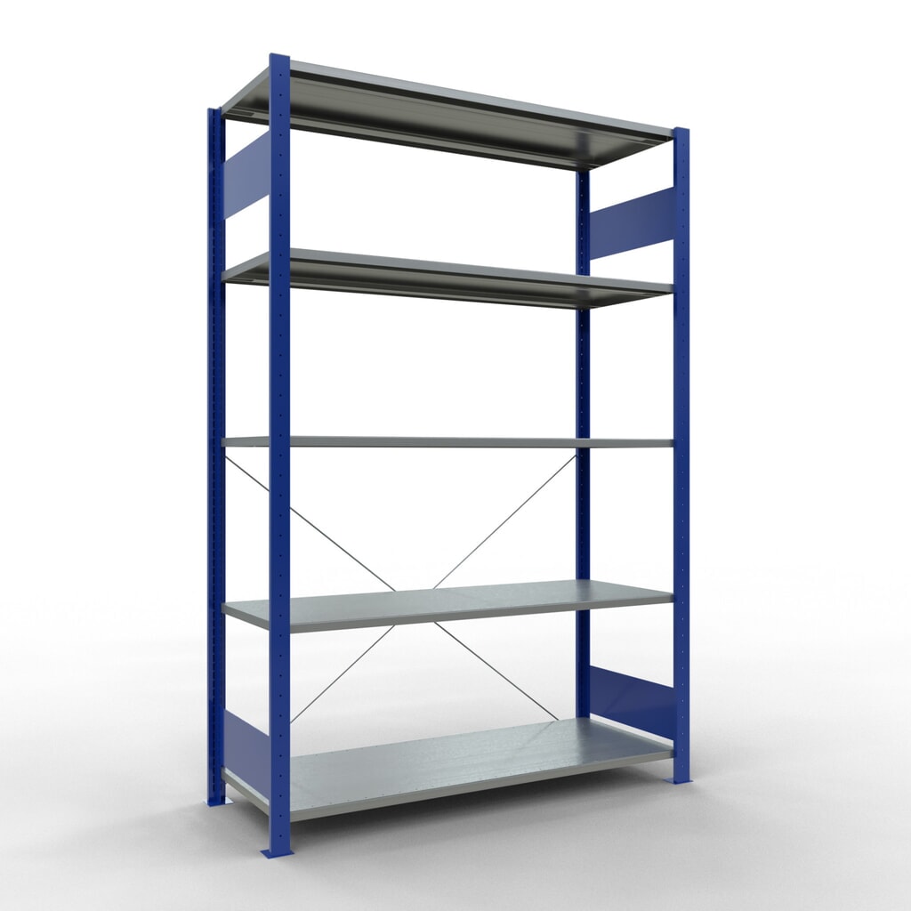Illustration du produit: SCHULTE Rayonnage à tablettes, bleu gentiane / galvanisé, avec 5 tablettes en tôle d’acier, charge par tablette 150 kg, HxlxP 2 000 x 1 360 x 536 mm
