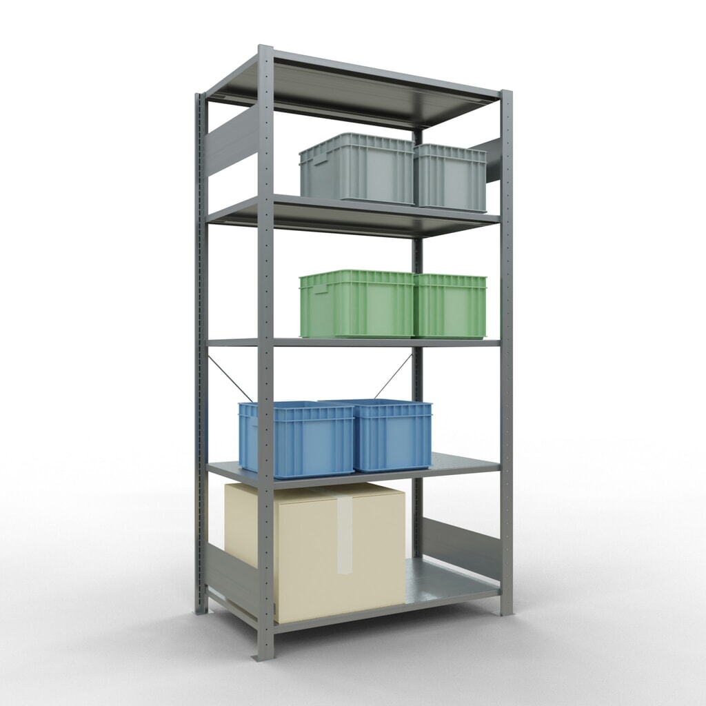 N° de l'image du produit 3 : SCHULTE Rayonnage à tablettes galvanisé avec 5 tablettes en tôle d’acier, charge par tablette 150 kg, HxlxP 2 000 x 1 060 x 636 mm