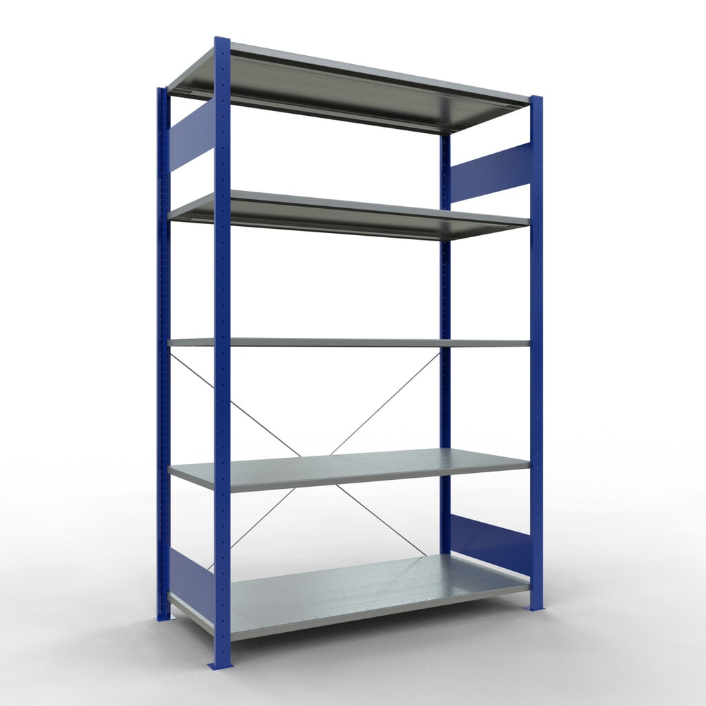 Illustration du produit: SCHULTE Rayonnage à tablettes, bleu gentiane / galvanisé, avec 5 tablettes en tôle d’acier, charge par tablette 150 kg, HxlxP 2 000 x 1 360 x 636 mm