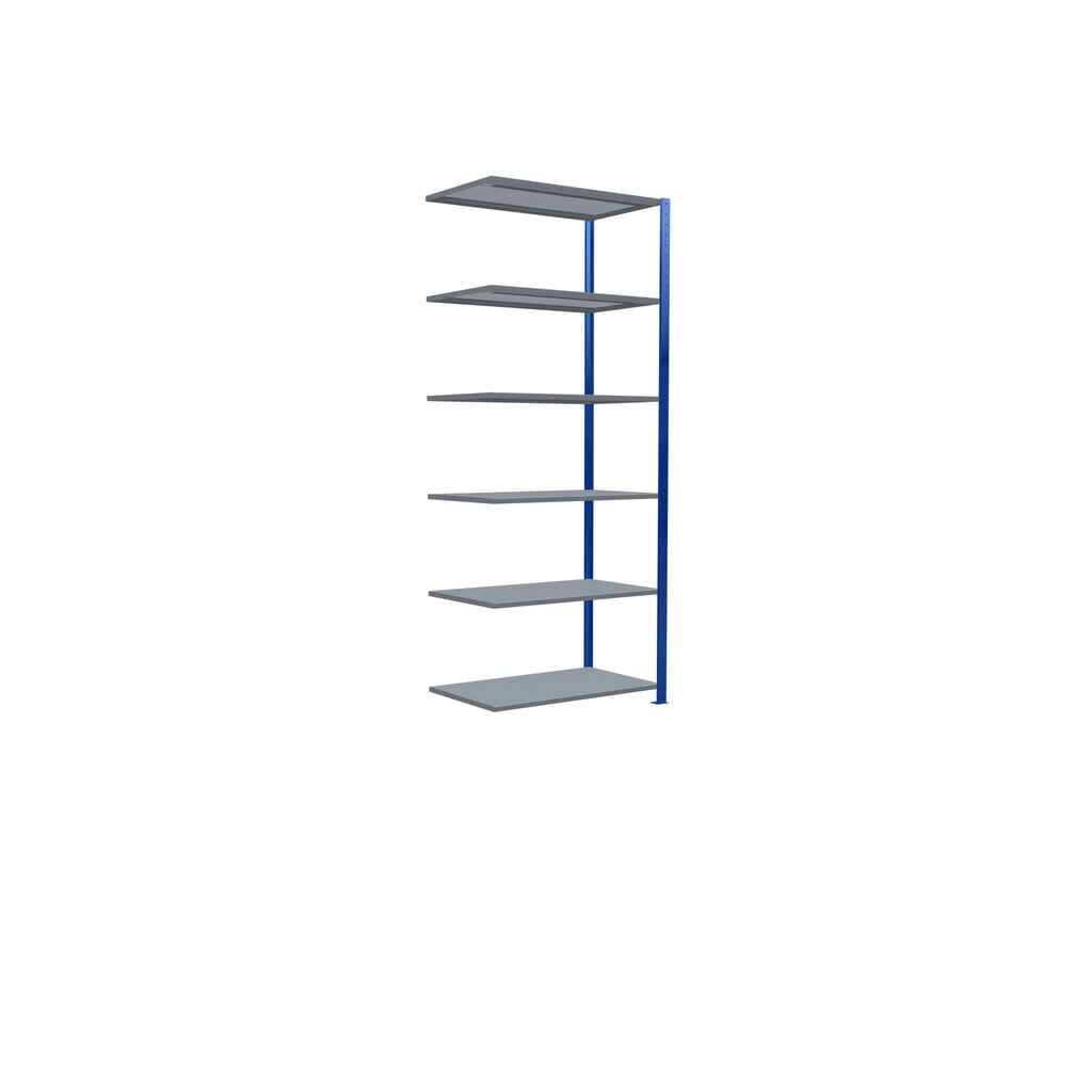 Rayonnage à tablettes SCHULTE, système enfichable, travée auxiliaire, CT 150 kg, bleu gentiane/galvanisé, H x l x P 2 500 x 1 000 x 600 mm N° de l'image du produit 5 : Rayonnage à tablettes SCHULTE, système enfichable, travée auxiliaire, CT 150 kg, bleu gentiane/galvanisé, H x l x P 2 500 x 1 000 x 600 mm