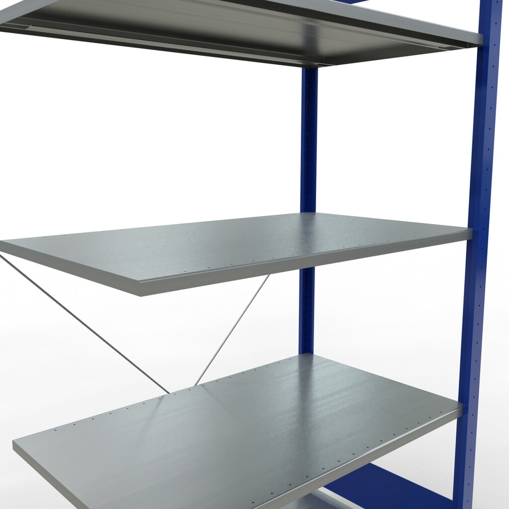 Rayonnage à tablettes SCHULTE, système enfichable, travée auxiliaire, CT 150 kg, bleu gentiane/galvanisé, H x l x P 2 000 x 1 000 x 600 mm N° de l'image du produit 2 : Rayonnage à tablettes SCHULTE, système enfichable, travée auxiliaire, CT 150 kg, bleu gentiane/galvanisé, H x l x P 2 000 x 1 000 x 600 mm