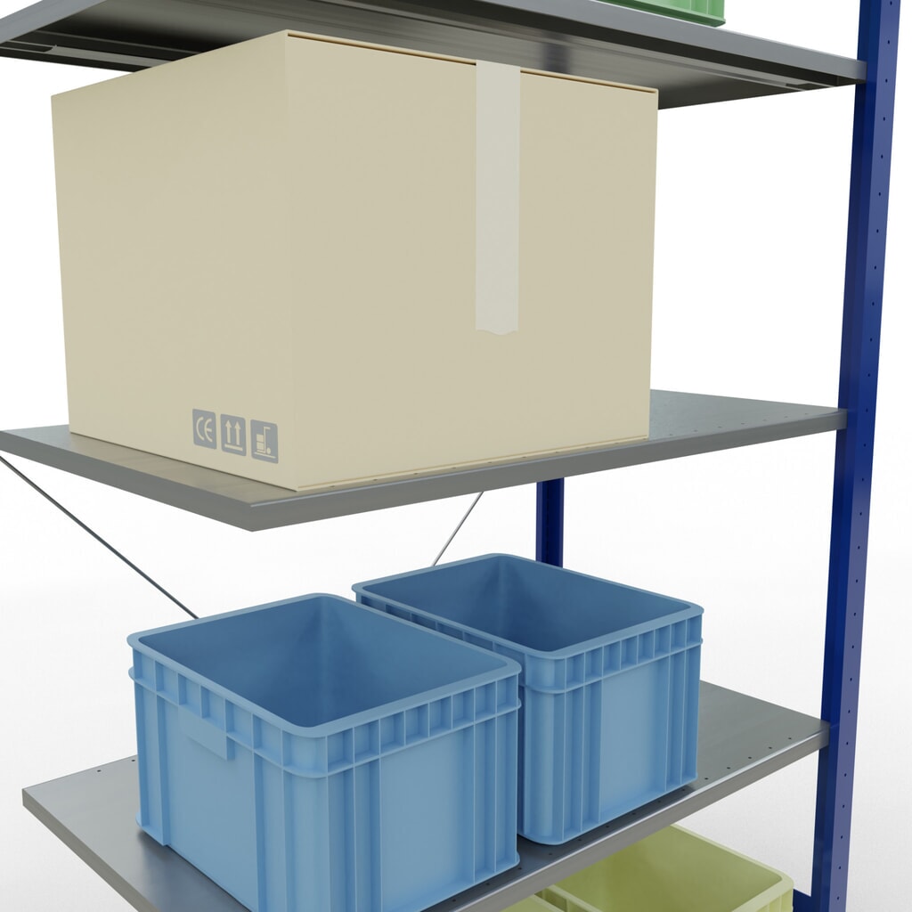 N° de l'image du produit 3 : Rayonnage à tablettes SCHULTE, système enfichable, travée auxiliaire, CT 150 kg, bleu gentiane/galvanisé, H x l x P 2 000 x 1 000 x 600 mm