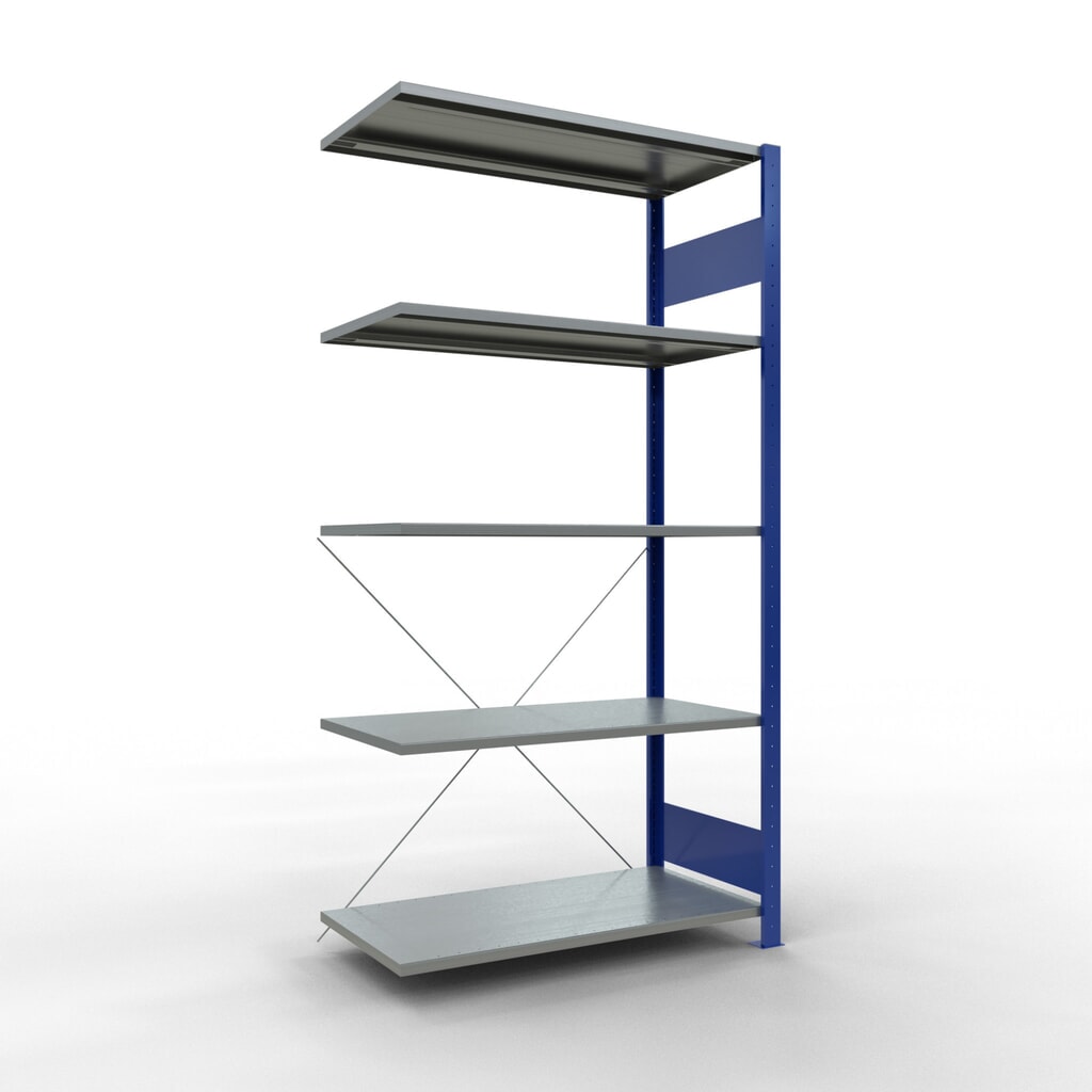 Rayonnage à tablettes SCHULTE, système enfichable, travée auxiliaire, CT 150 kg, bleu gentiane/galvanisé, H x l x P 2 000 x 1 000 x 500 mm Illustration du produit: Rayonnage à tablettes SCHULTE, système enfichable, travée auxiliaire, CT 150 kg, bleu gentiane/galvanisé, H x l x P 2 000 x 1 000 x 500 mm