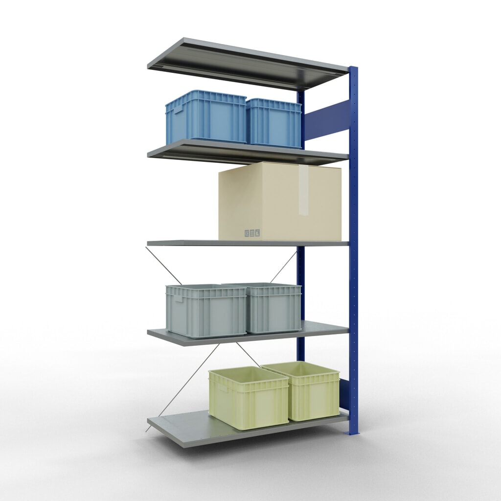 N° de l'image du produit 4 : Rayonnage à tablettes SCHULTE, système enfichable, travée auxiliaire, CT 150 kg, bleu gentiane/galvanisé, H x l x P 2 000 x 1 000 x 500 mm
