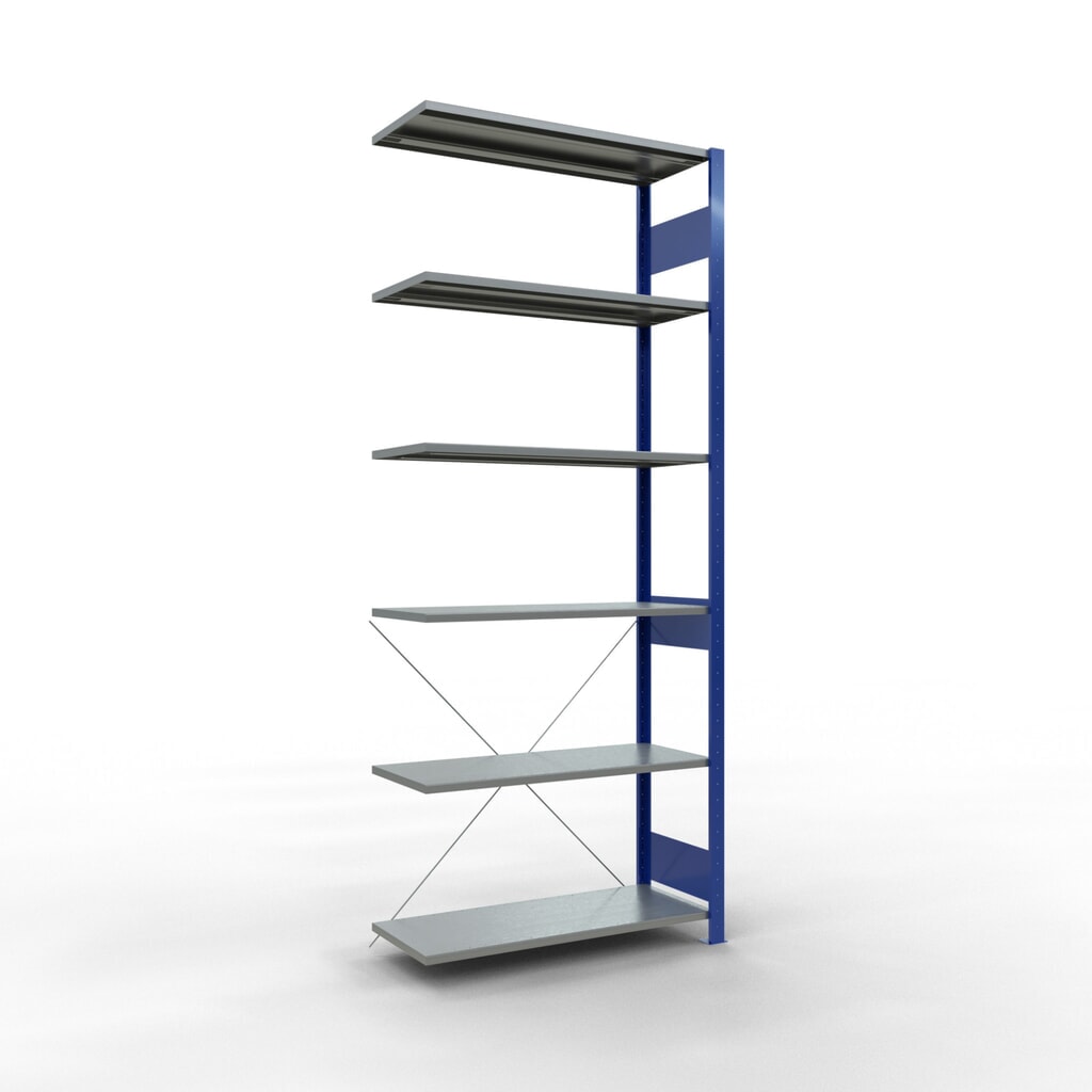 Rayonnage à tablettes SCHULTE, système enfichable, travée auxiliaire, CT 150 kg, bleu gentiane/galvanisé, H x l x P 2 500 x 1 000 x 400 mm Illustration du produit: Rayonnage à tablettes SCHULTE, système enfichable, travée auxiliaire, CT 150 kg, bleu gentiane/galvanisé, H x l x P 2 500 x 1 000 x 400 mm