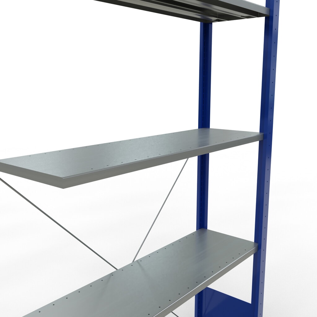 N° de l'image du produit 2 : Rayonnage à tablettes SCHULTE, système enfichable, travée auxiliaire, CT 150 kg, bleu gentiane/galvanisé, H x l x P 2 000 x 1 000 x 300 mm