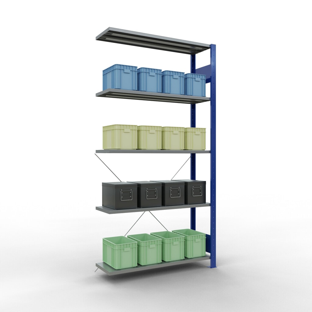 N° de l'image du produit 4 : Rayonnage à tablettes SCHULTE, système enfichable, travée auxiliaire, CT 150 kg, bleu gentiane/galvanisé, H x l x P 2 000 x 1 000 x 300 mm