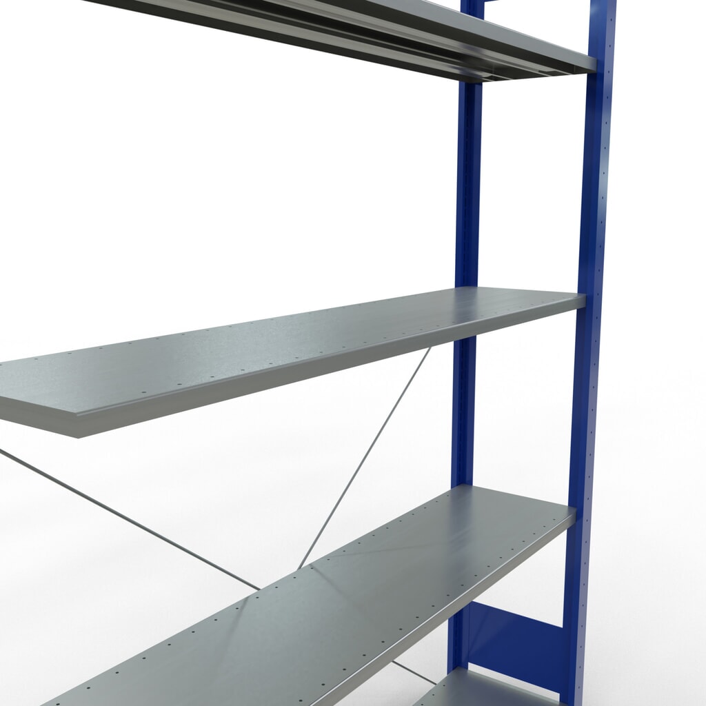 N° de l'image du produit 5 : Rayonnage à tablettes SCHULTE, système enfichable, travée auxiliaire, CT 150 kg, bleu gentiane/galvanisé, H x l x P 2 000 x 1 300 x 300 mm