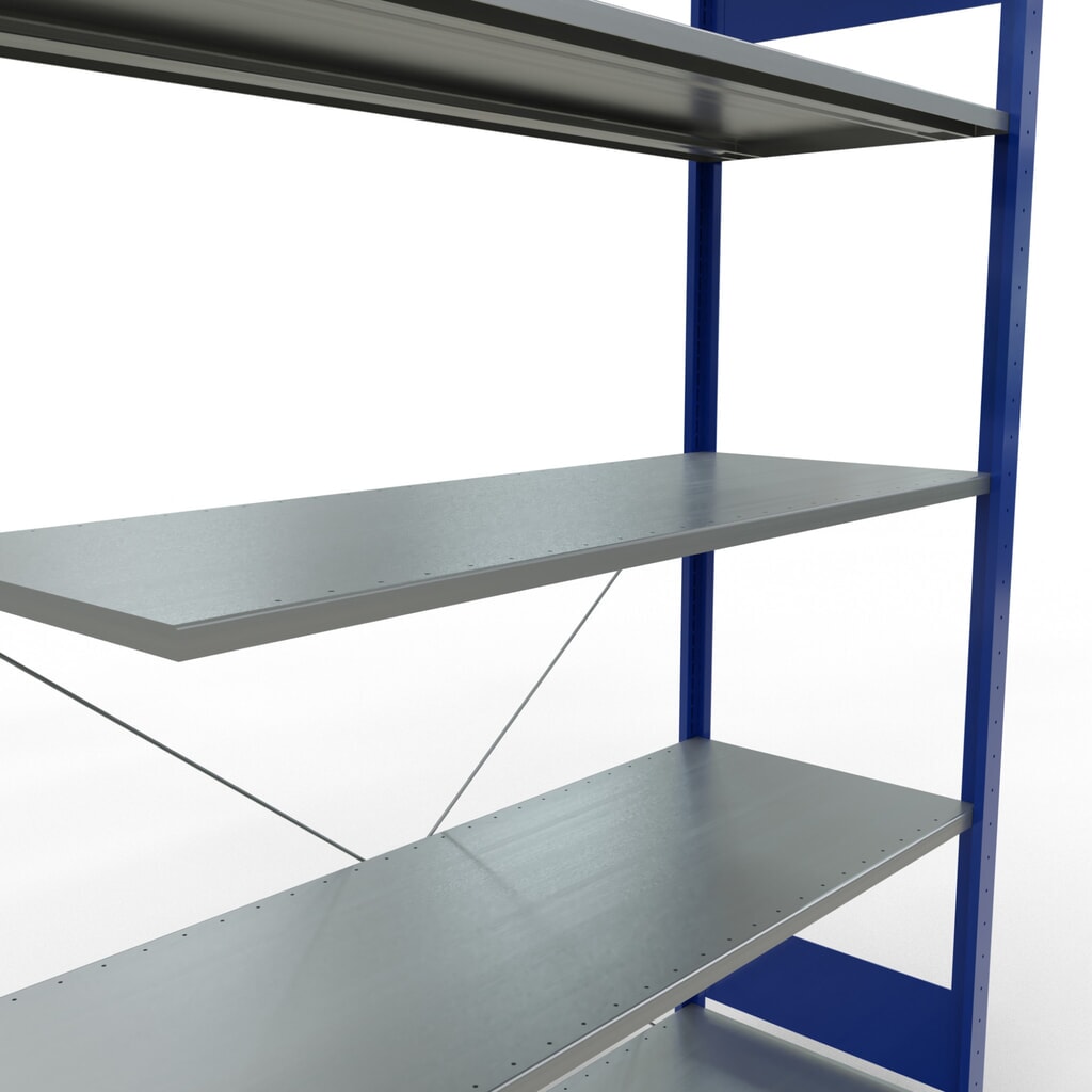 N° de l'image du produit 5 : Rayonnage à tablettes SCHULTE, système enfichable, travée auxiliaire, CT 150 kg, bleu gentiane/galvanisé, H x l x P 2 000 x 1 300 x 500 mm