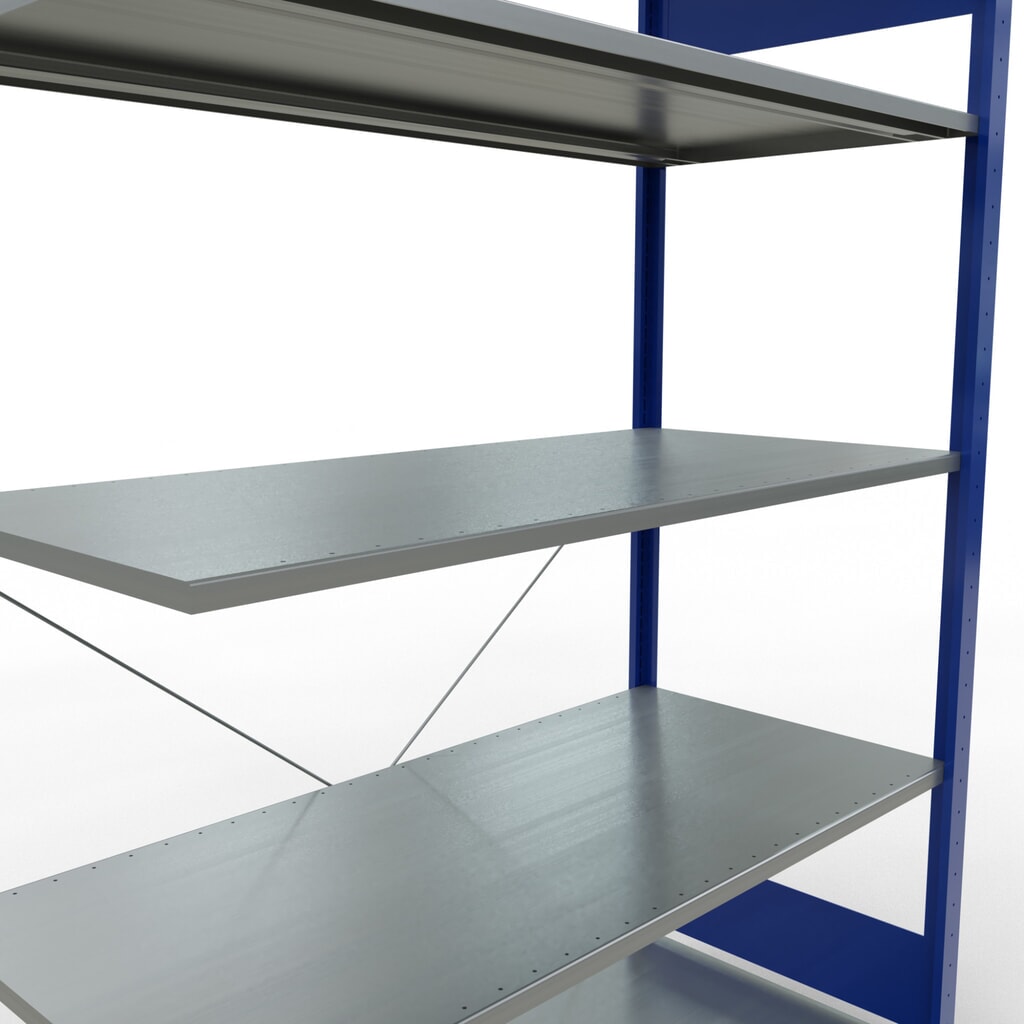 N° de l'image du produit 5 : Rayonnage à tablettes SCHULTE, système enfichable, travée auxiliaire, CT 150 kg, bleu gentiane/galvanisé, H x l x P 2 000 x 1 300 x 600 mm