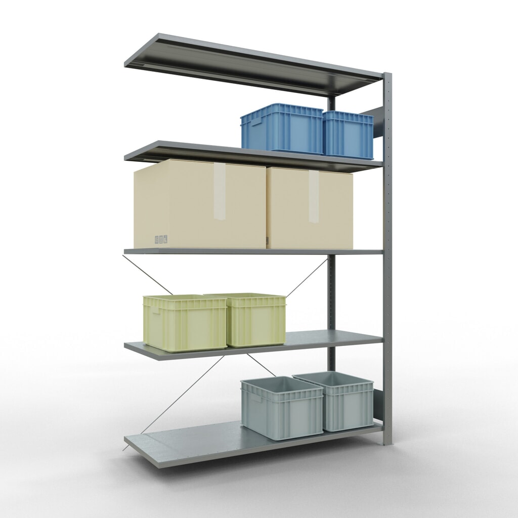 N° de l'image du produit 3 : Rayonnage à tablettes SCHULTE, système enfichable, travée auxiliaire, CT 150 kg, galvanisé, H x l x P 2 000 x 1 300 x 500 mm