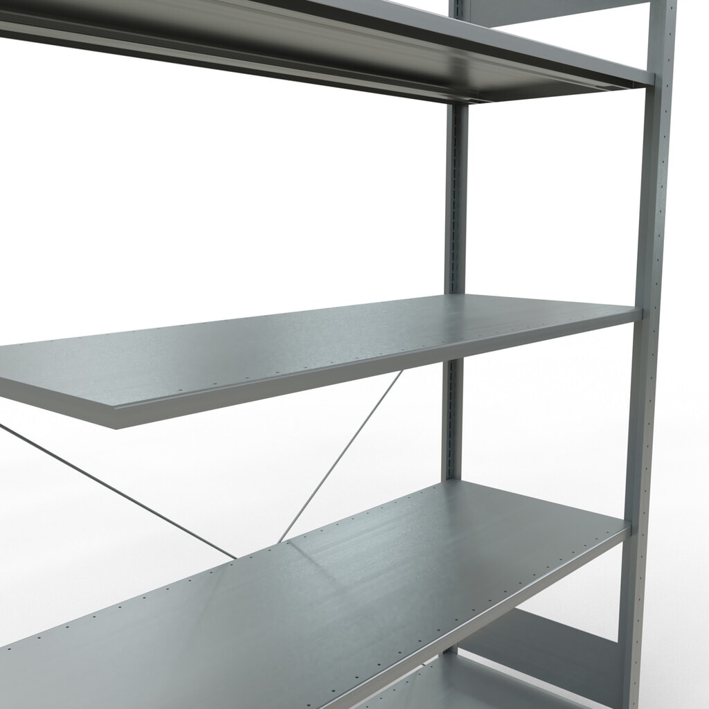 Rayonnage à tablettes SCHULTE, système enfichable, travée auxiliaire, CT 150 kg, galvanisé, H x l x P 2 000 x 1 300 x 500 mm N° de l'image du produit 5 : Rayonnage à tablettes SCHULTE, système enfichable, travée auxiliaire, CT 150 kg, galvanisé, H x l x P 2 000 x 1 300 x 500 mm