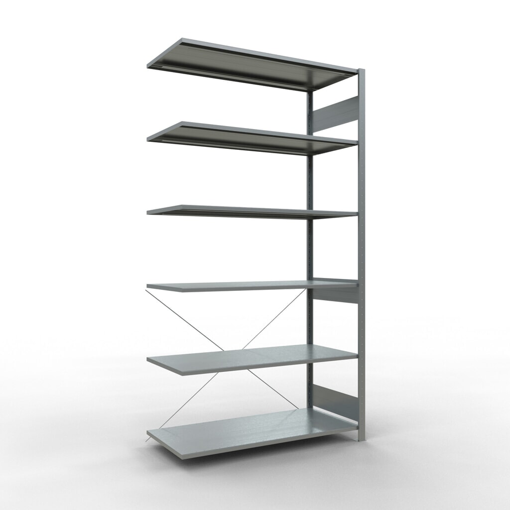 Illustration du produit: Rayonnage à tablettes SCHULTE, système enfichable, travée auxiliaire, CT 150 kg, galvanisé, H x l x P 2 500 x 1 300 x 600 mm