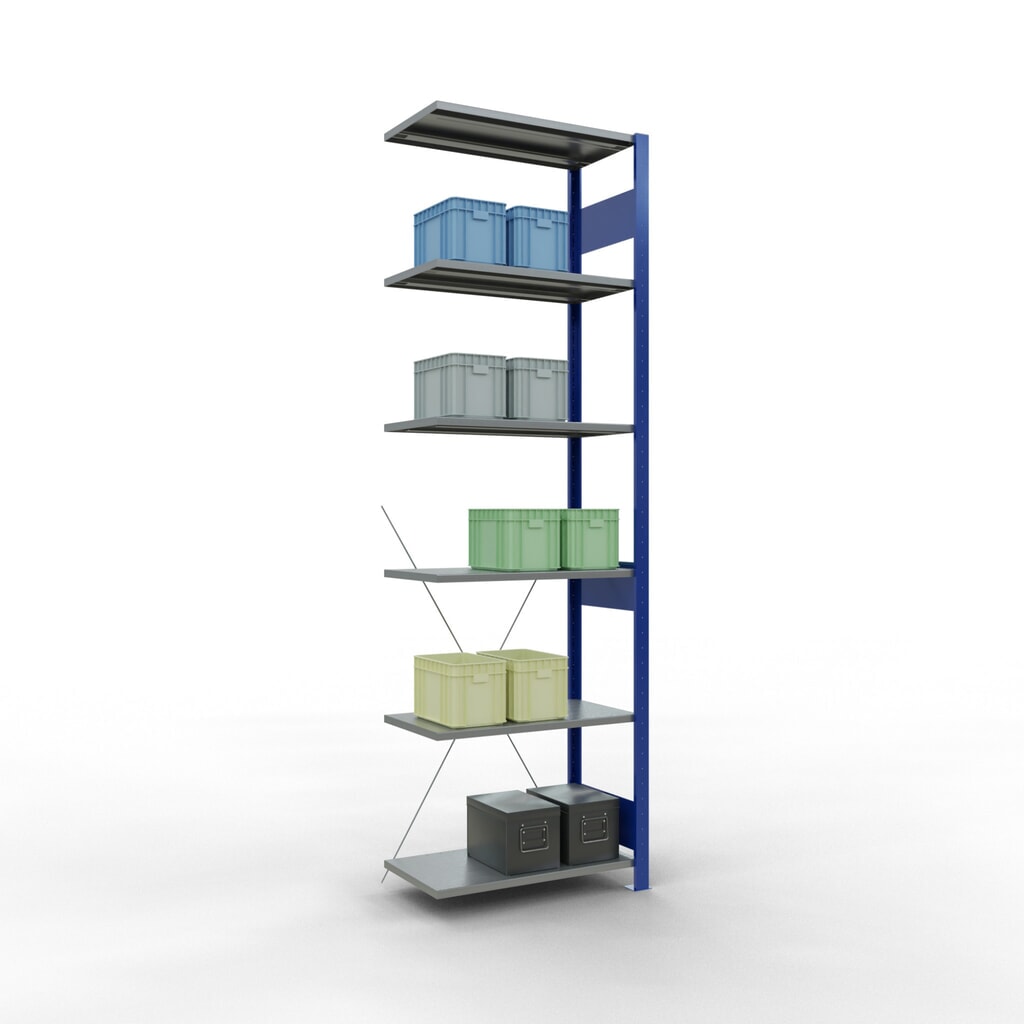 Rayonnage à tablettes SCHULTE, travée auxiliaire, bleu gentiane/galvanisé, CT 150 kg, HxlxP 2 500 x 750 x 400 mm N° de l'image du produit 3 : Rayonnage à tablettes SCHULTE, travée auxiliaire, bleu gentiane/galvanisé, CT 150 kg, HxlxP 2 500 x 750 x 400 mm