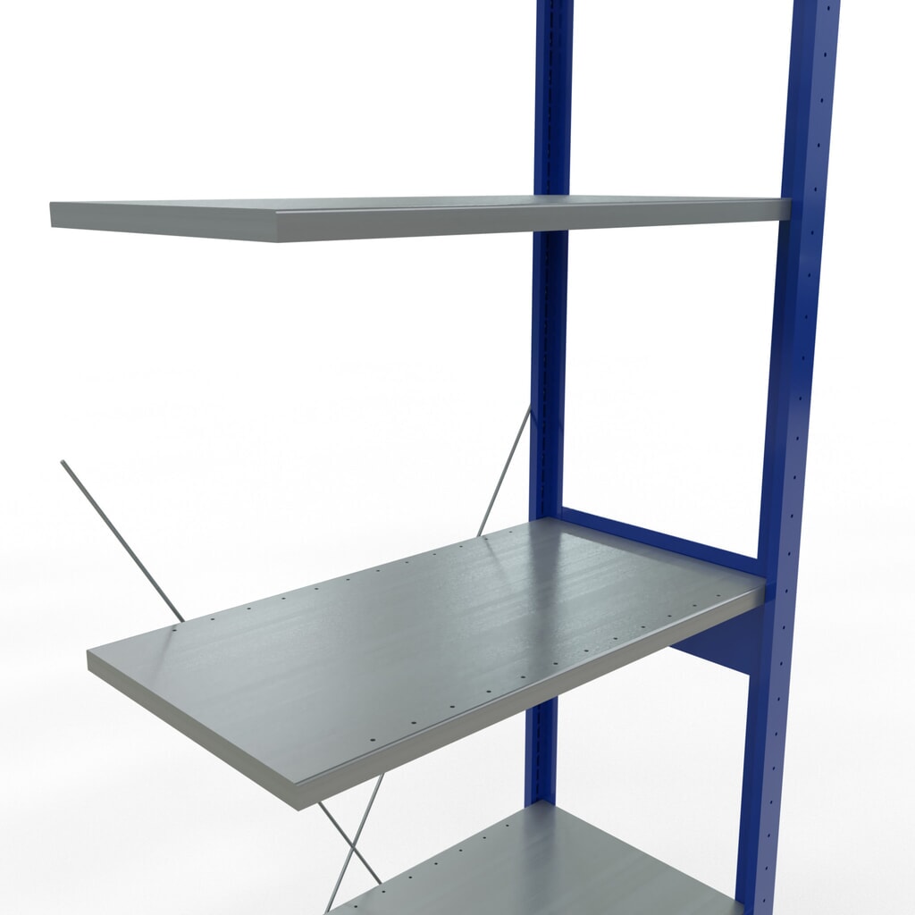 N° de l'image du produit 5 : Rayonnage à tablettes SCHULTE, travée auxiliaire, bleu gentiane/galvanisé, CT 150 kg, HxlxP 2 500 x 750 x 400 mm