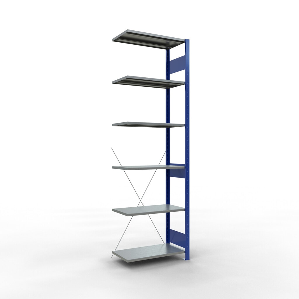 Illustration du produit: Rayonnage à tablettes SCHULTE, travée auxiliaire, bleu gentiane/galvanisé, CT 150 kg, HxlxP 2 500 x 750 x 400 mm