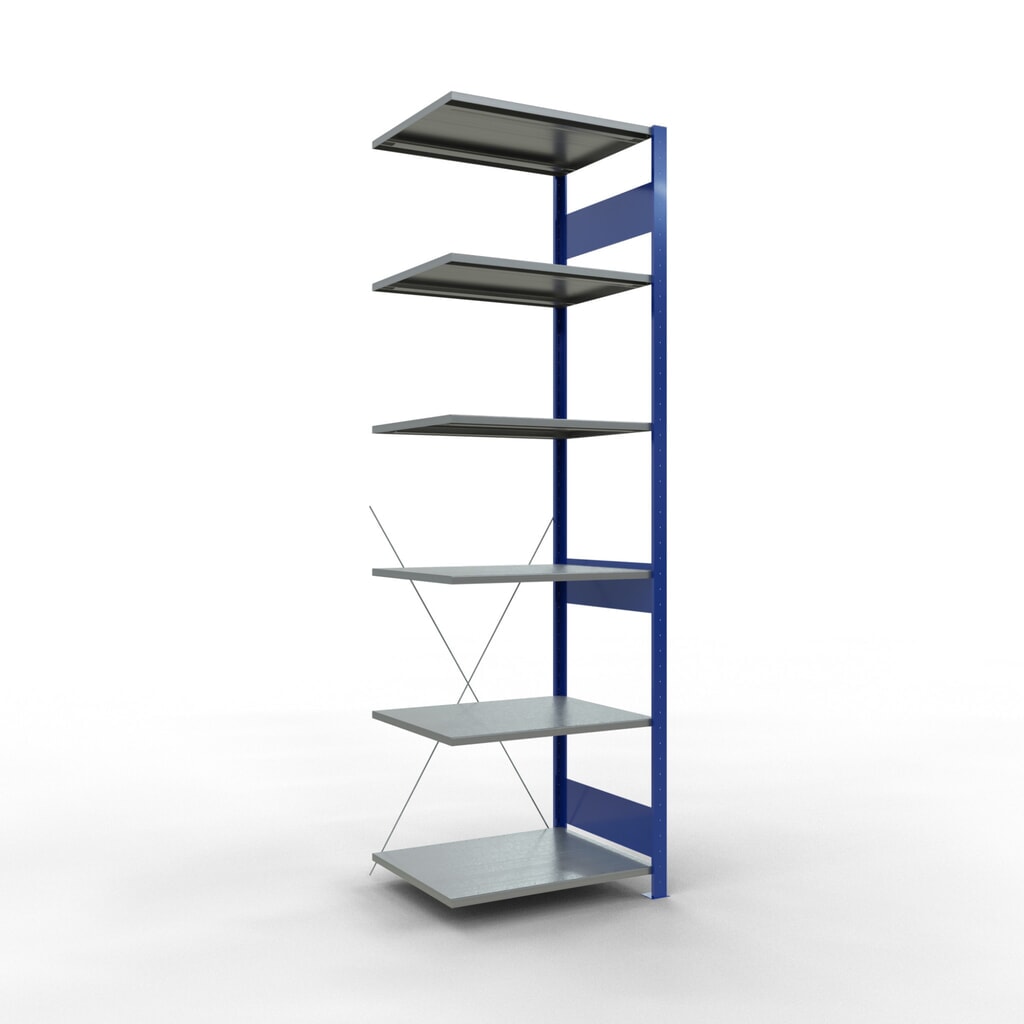 Rayonnage à tablettes SCHULTE, travée auxiliaire, bleu gentiane/galvanisé, CT 150 kg, HxlxP 2 500 x 750 x 600 mm Illustration du produit: Rayonnage à tablettes SCHULTE, travée auxiliaire, bleu gentiane/galvanisé, CT 150 kg, HxlxP 2 500 x 750 x 600 mm