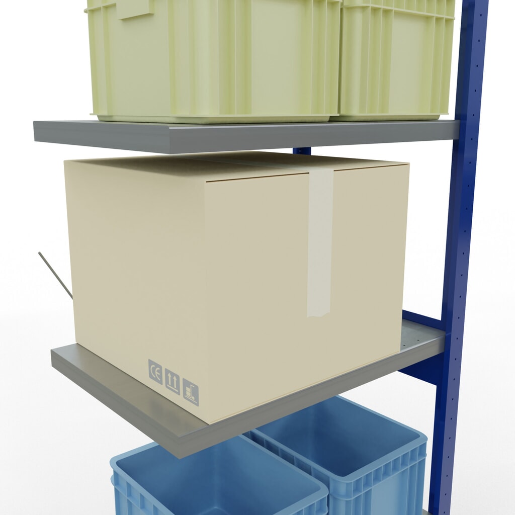 Rayonnage à tablettes SCHULTE, travée auxiliaire, bleu gentiane/galvanisé, CT 250 kg, HxlxP 2 500 x 750 x 500 mm N° de l'image du produit 4 : Rayonnage à tablettes SCHULTE, travée auxiliaire, bleu gentiane/galvanisé, CT 250 kg, HxlxP 2 500 x 750 x 500 mm