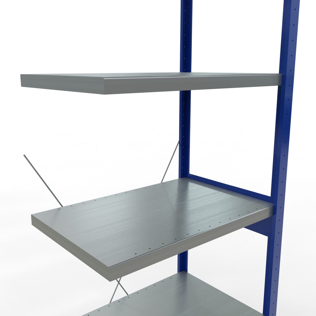 Rayonnage à tablettes SCHULTE, travée auxiliaire, bleu gentiane/galvanisé, CT 250 kg, HxlxP 2 500 x 750 x 500 mm N° de l'image du produit 5 : Rayonnage à tablettes SCHULTE, travée auxiliaire, bleu gentiane/galvanisé, CT 250 kg, HxlxP 2 500 x 750 x 500 mm