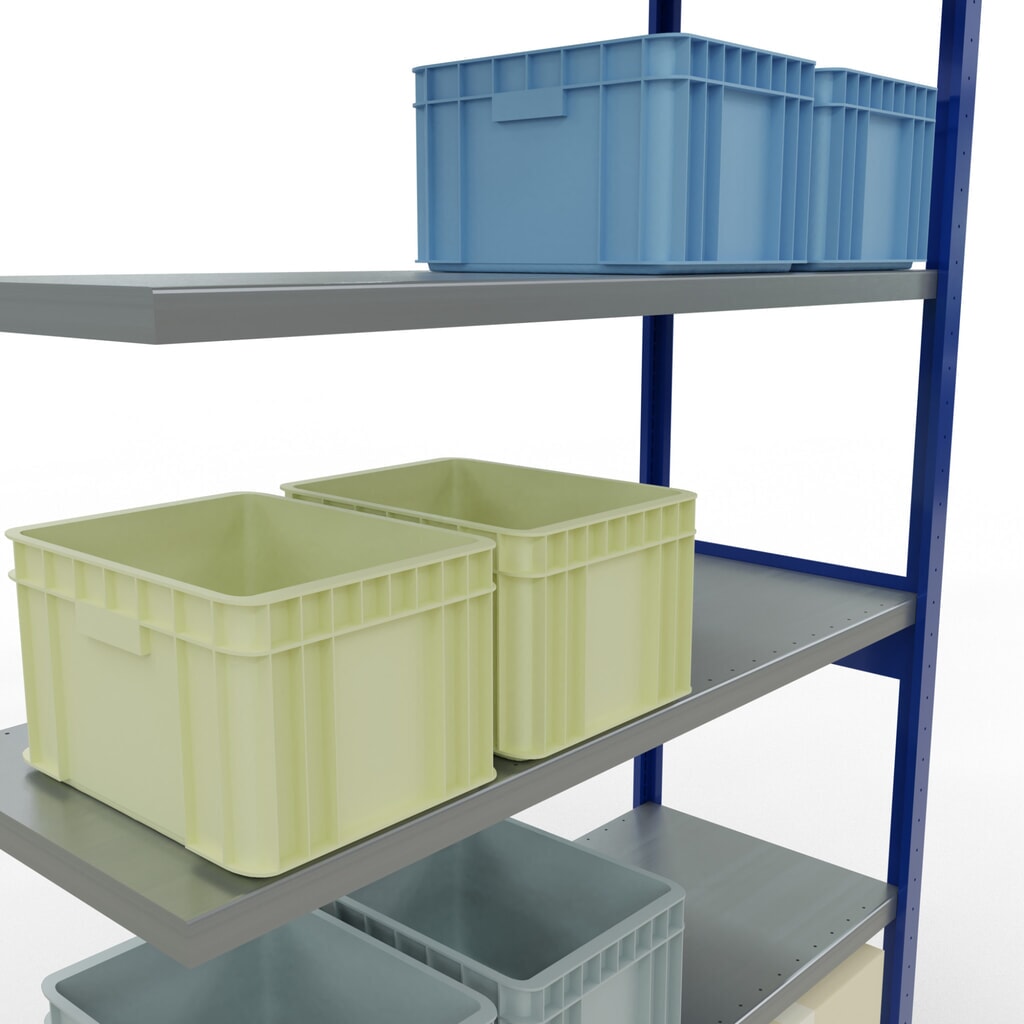 Rayonnage à tablettes SCHULTE, travée auxiliaire, bleu gentiane/galvanisé, CT 250 kg, HxlxP 2 500 x 1 300 x 500 mm N° de l'image du produit 4 : Rayonnage à tablettes SCHULTE, travée auxiliaire, bleu gentiane/galvanisé, CT 250 kg, HxlxP 2 500 x 1 300 x 500 mm