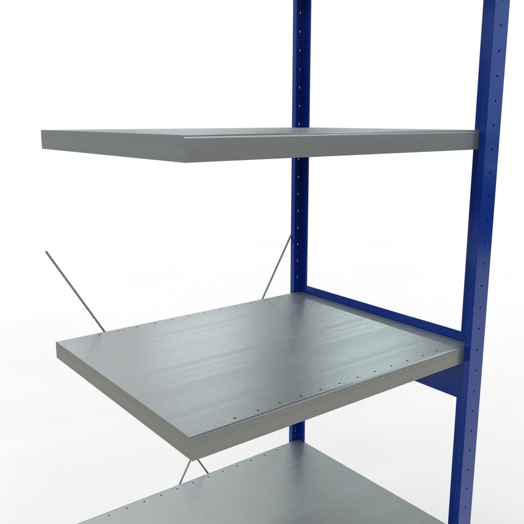 N° de l'image du produit 5 : Rayonnage à tablettes SCHULTE, travée auxiliaire, bleu gentiane/galvanisé, CT 250 kg, HxlxP 2 500 x 750 x 600 mm