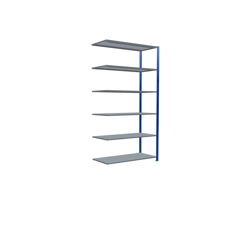 Rayonnage à tablettes SCHULTE, travée auxiliaire, bleu gentiane/galvanisé, CT 250 kg, HxlxP 2 500 x 1 300 x 600 mm N° de l'image du produit 2 : Rayonnage à tablettes SCHULTE, travée auxiliaire, bleu gentiane/galvanisé, CT 250 kg, HxlxP 2 500 x 1 300 x 600 mm