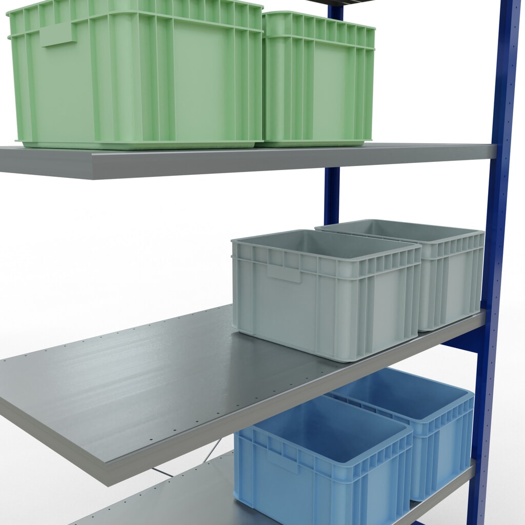 N° de l'image du produit 4 : Rayonnage à tablettes SCHULTE, travée auxiliaire, bleu gentiane/galvanisé, CT 250 kg, HxlxP 2 500 x 1 300 x 600 mm