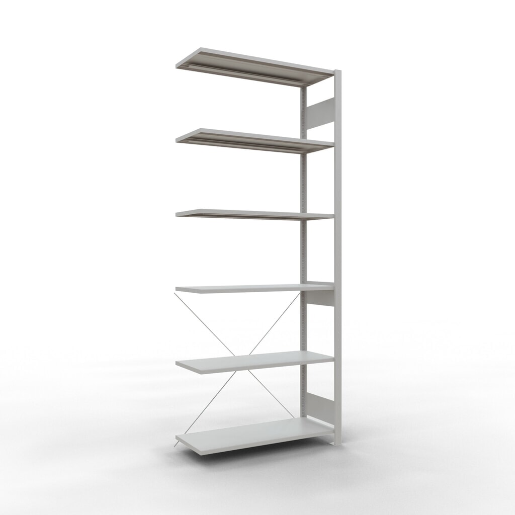 Rayonnage à tablettes SCHULTE, travée auxiliaire, charge par tablette 150 kg, gris clair, HxlxP 2500 x 1000 x 400 mm Illustration du produit: Rayonnage à tablettes SCHULTE, travée auxiliaire, charge par tablette 150 kg, gris clair, HxlxP 2500 x 1000 x 400 mm
