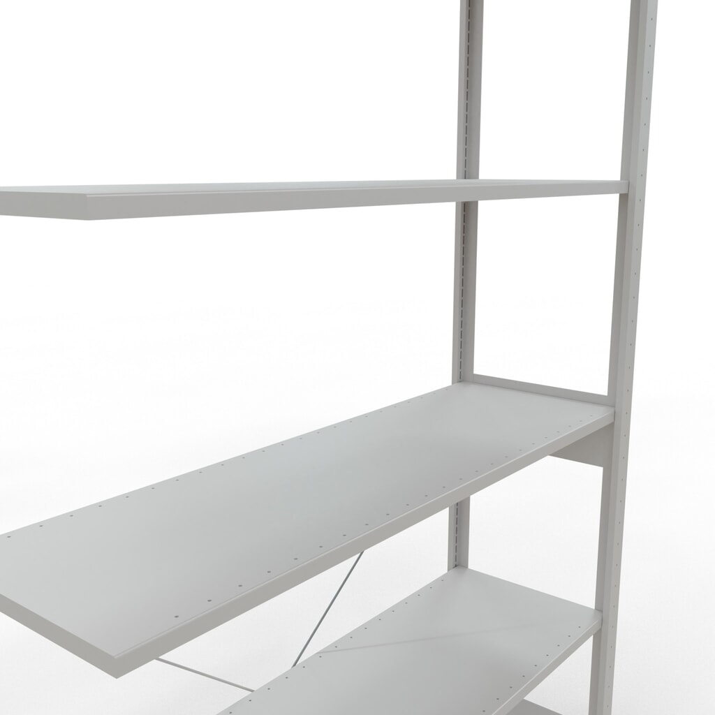 Rayonnage à tablettes SCHULTE, travée auxiliaire, charge par tablette 150 kg, gris clair, HxlxP 2500 x 1300 x 400 mm N° de l'image du produit 5 : Rayonnage à tablettes SCHULTE, travée auxiliaire, charge par tablette 150 kg, gris clair, HxlxP 2500 x 1300 x 400 mm