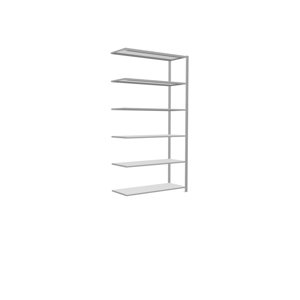 Rayonnage à tablettes SCHULTE, travée auxiliaire, charge par tablette 150 kg, gris clair, HxlxP 2500 x 1300 x 500 mm N° de l'image du produit 2 : Rayonnage à tablettes SCHULTE, travée auxiliaire, charge par tablette 150 kg, gris clair, HxlxP 2500 x 1300 x 500 mm