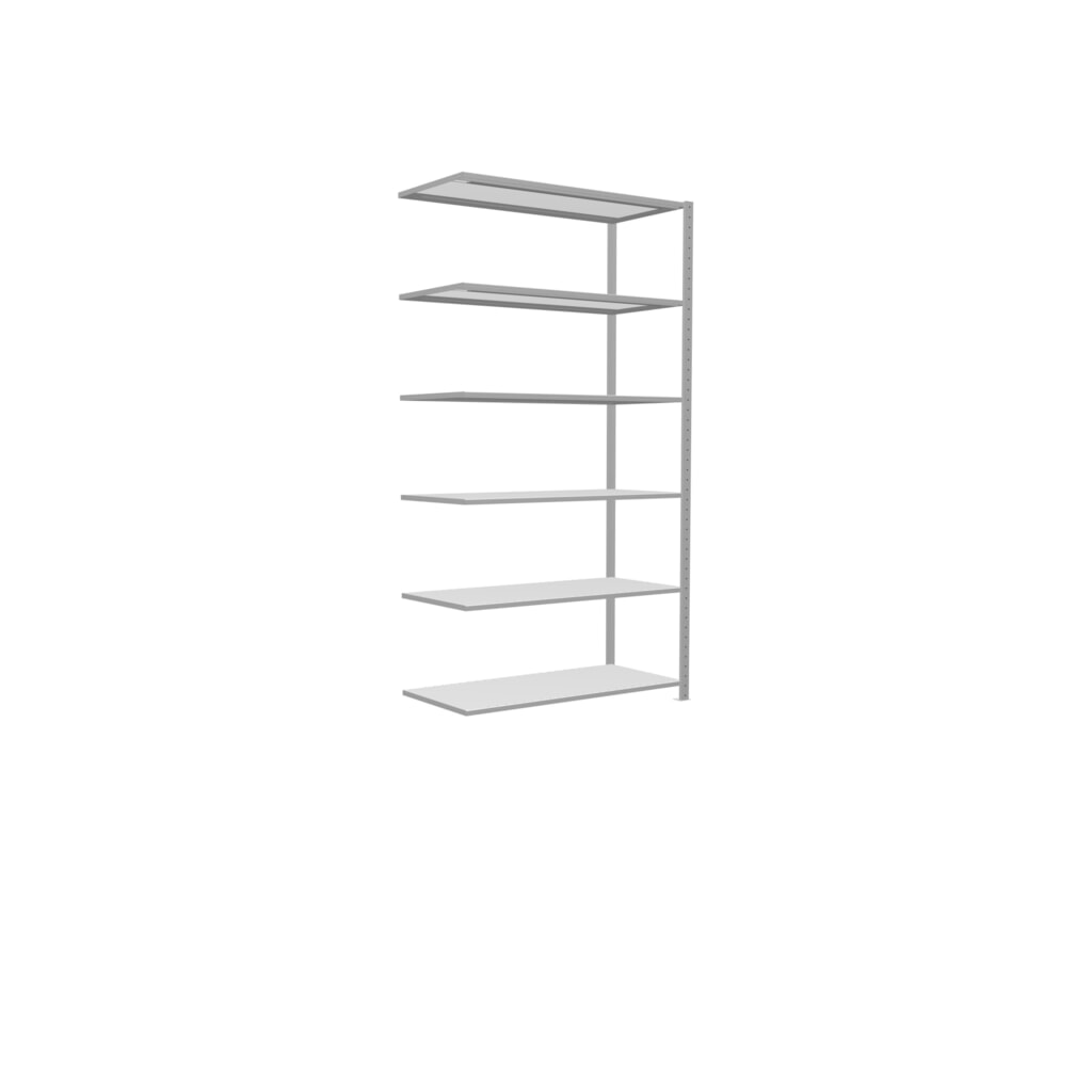 Rayonnage à tablettes SCHULTE, travée auxiliaire, charge par tablette 150 kg, gris clair, HxlxP 2500 x 1300 x 600 mm N° de l'image du produit 2 : Rayonnage à tablettes SCHULTE, travée auxiliaire, charge par tablette 150 kg, gris clair, HxlxP 2500 x 1300 x 600 mm