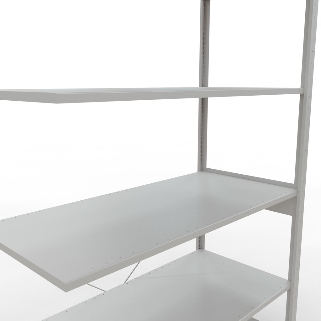 Rayonnage à tablettes SCHULTE, travée auxiliaire, charge par tablette 150 kg, gris clair, HxlxP 2500 x 1300 x 600 mm N° de l'image du produit 5 : Rayonnage à tablettes SCHULTE, travée auxiliaire, charge par tablette 150 kg, gris clair, HxlxP 2500 x 1300 x 600 mm
